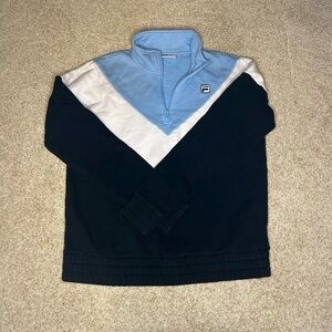 FILA Sweater Women Size M Black/White/Blue Tri Tone 1/4 Quarter Zip Pullover